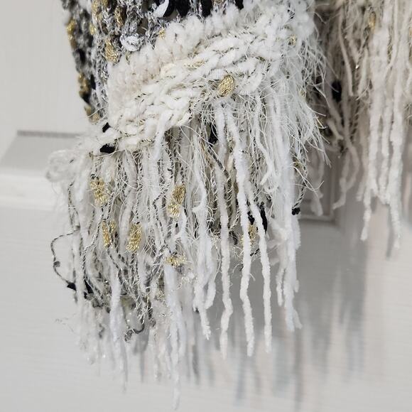 Anthropologie Moth Women's Cream Sweater Poncho Size Med Cropped Boxy Stripes - Picture 4 of 11